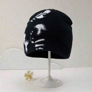 Black Knit Beanie with White Face Accent - Men Accessories